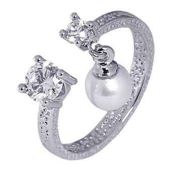 Roman Marriage Diaong RIng Big Pearl Pendant 925 Silver Ring